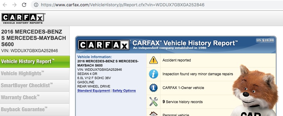 free car fax report WDDUX7GBXGA252846
