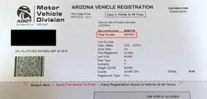 Arizona Vehicle Registration Letter