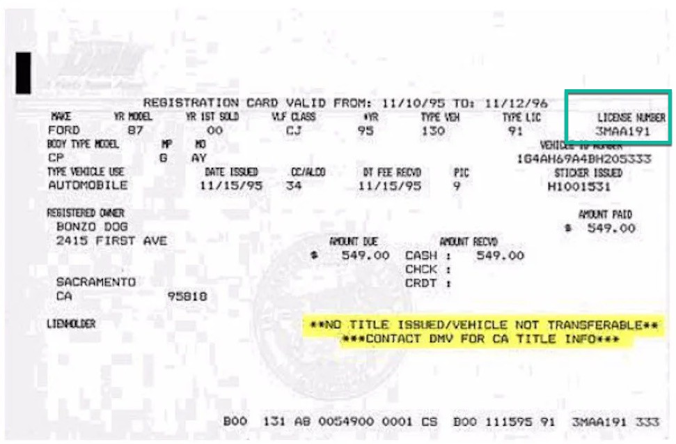 Georgia Vehicle Registration Card