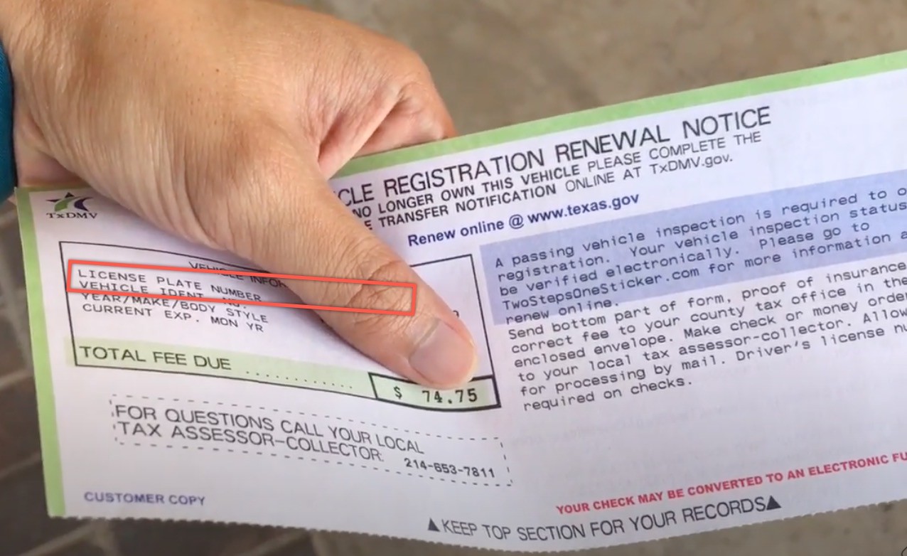 Texas registration renewal notice