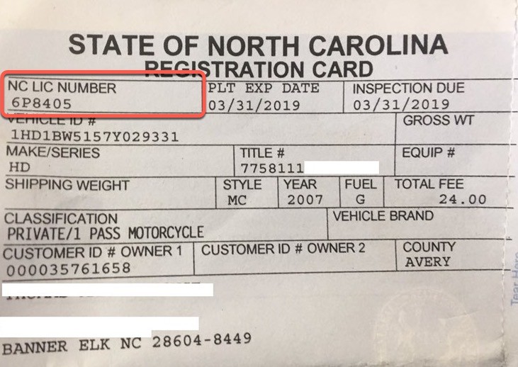 north carolina vehicle document of registration