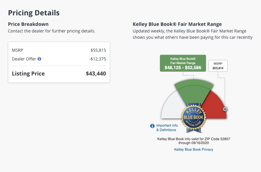 KBB Pricing detail