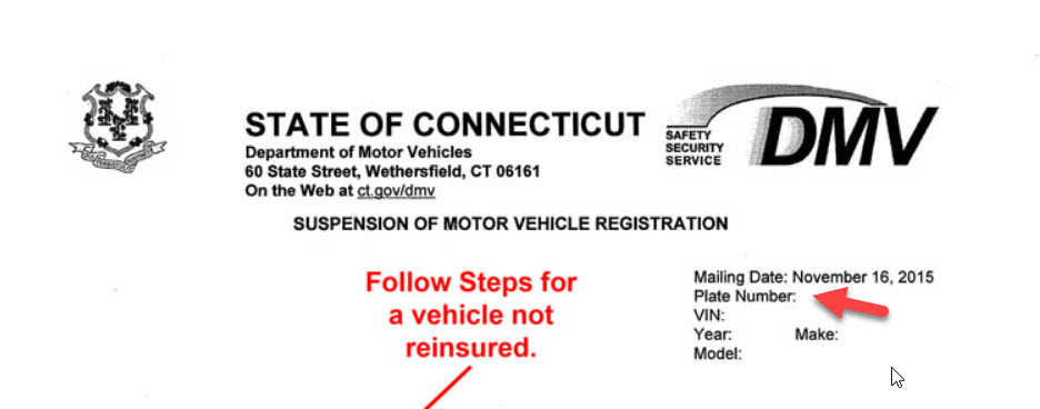 connecticut suspension of motor vehicle registration