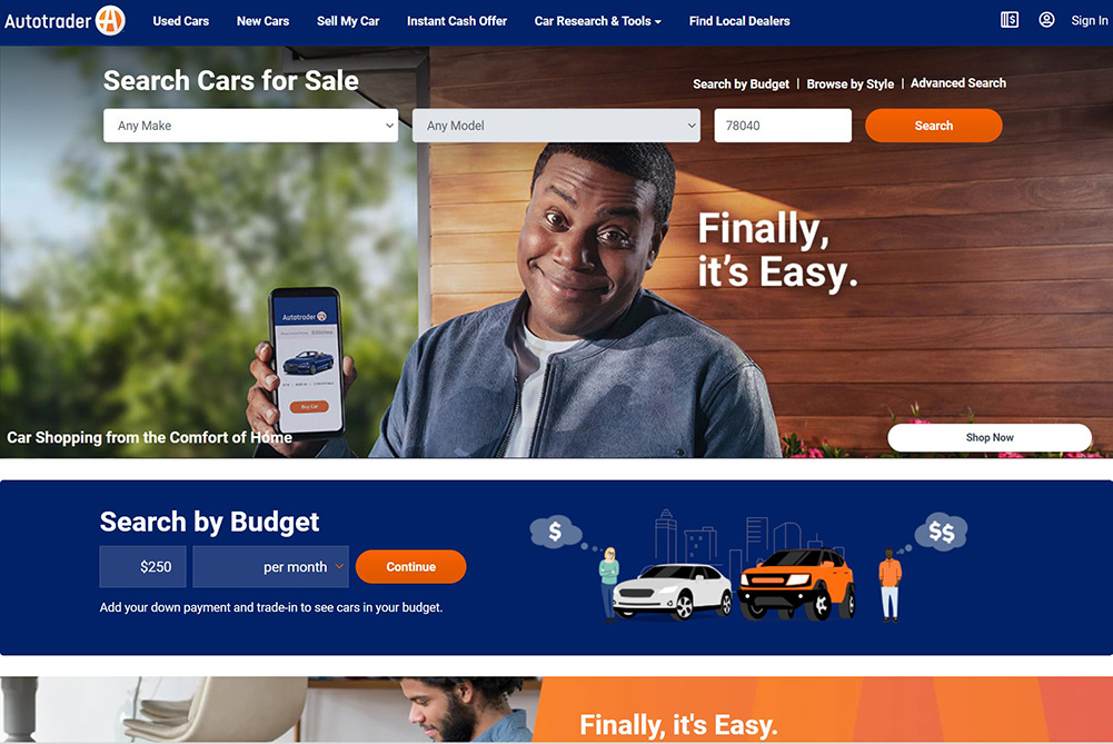 Screenshot of the Autotrader website.