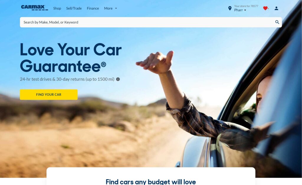 Screenshot of the Carmax website. 