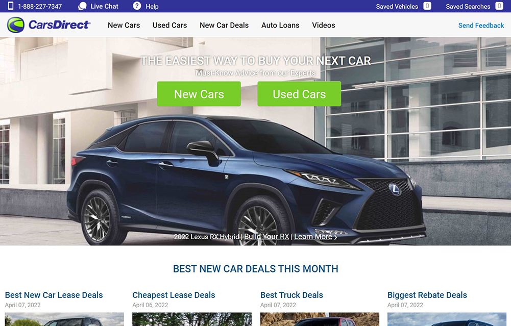 Screenshot of the Carsdirect website. 