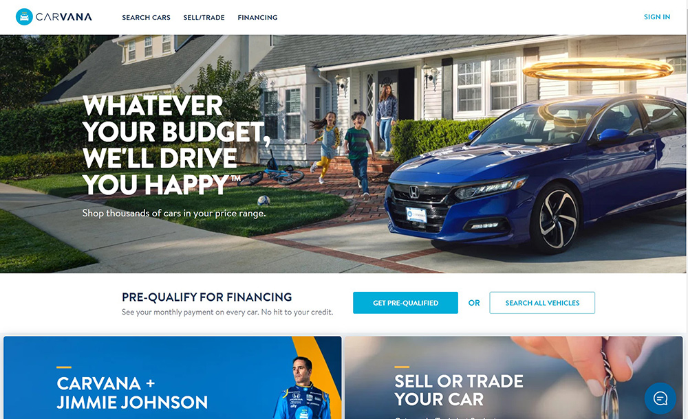 Screenshot of the Carvana website.