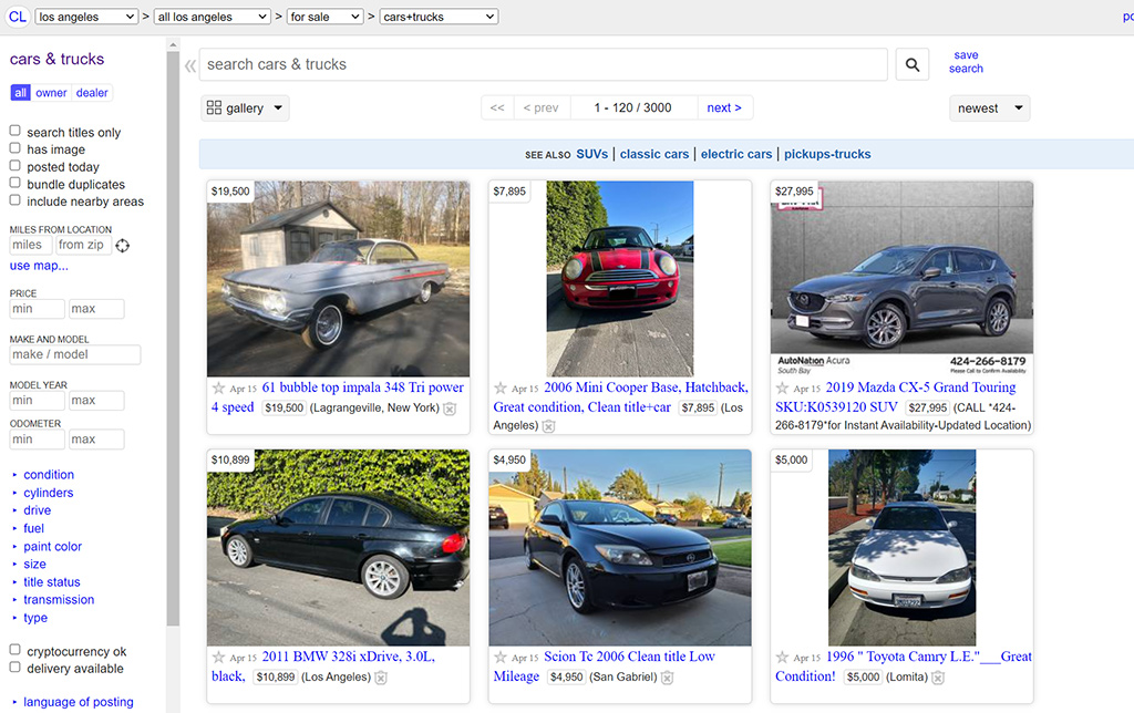 Screenshot of the Craigslist website. 