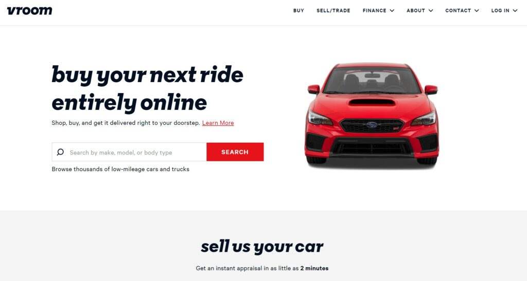 Screenshot of the Vroom website.