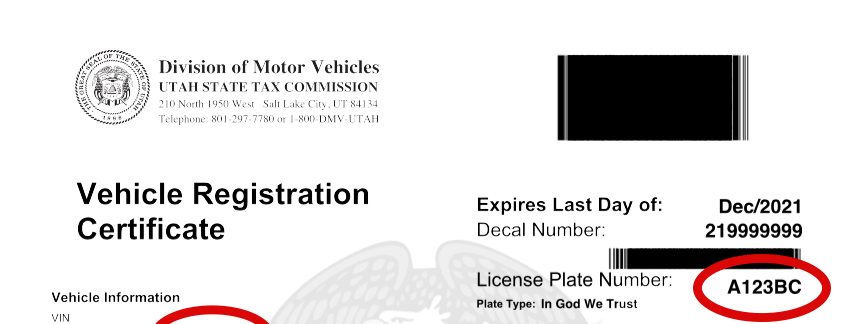 utah vehicle registration certificate