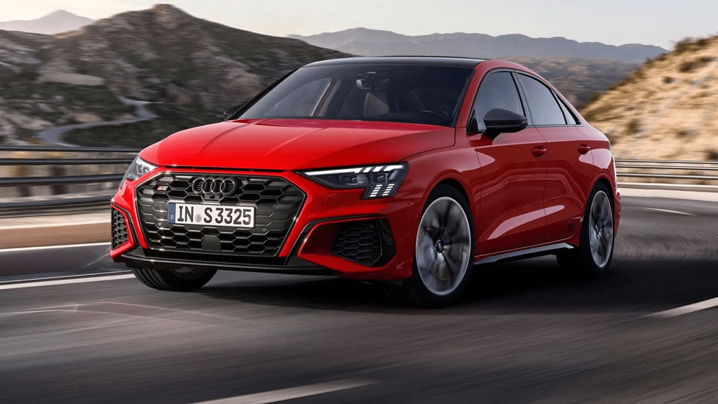 A red Audi S3 on the road