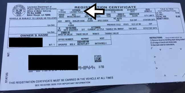 louisiana vehicle registration certificate