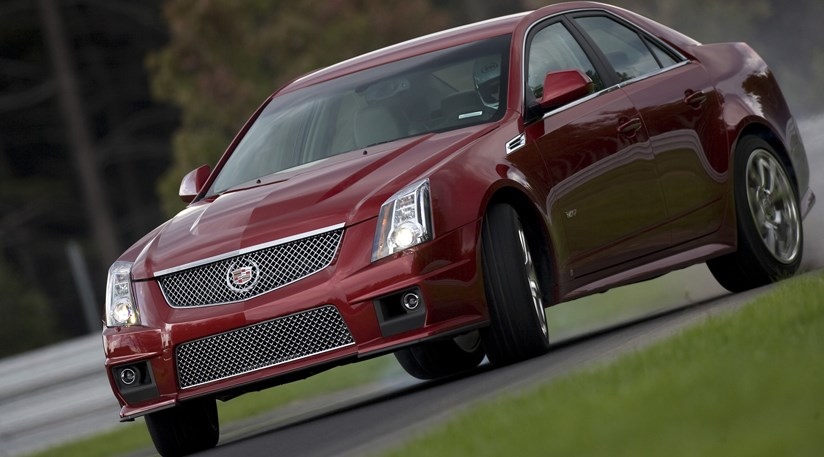 A red 2007 Cadillac CTS-V on the track