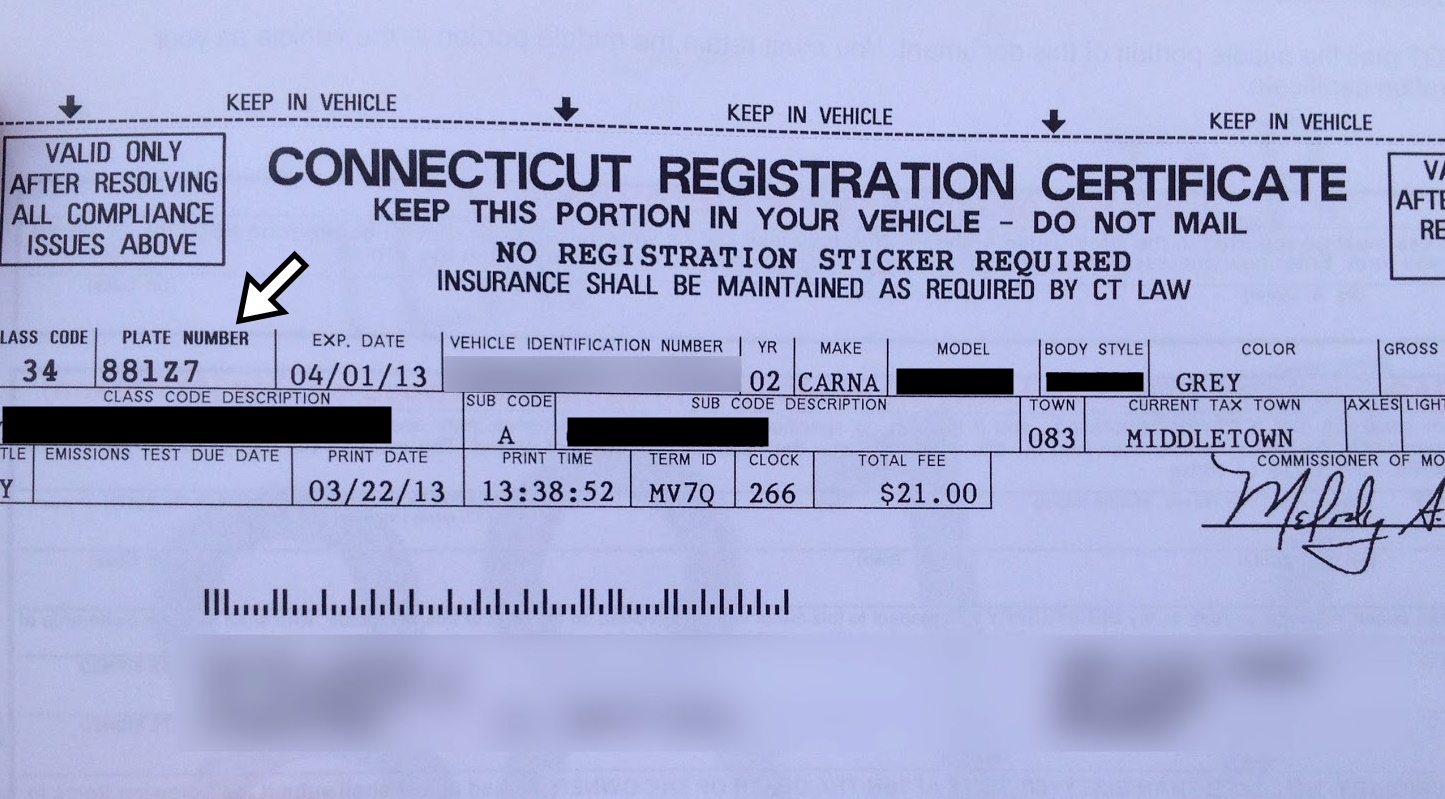 Connecticut registration certificate