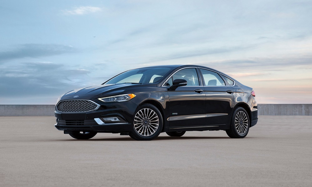A parked black 2017 Ford Fusion