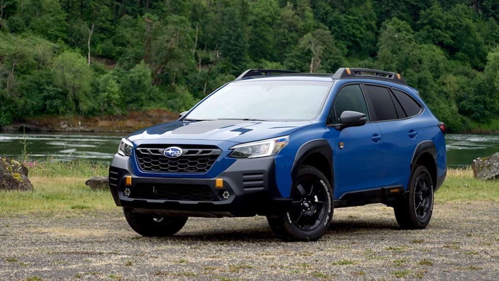 A parked blue 2023 Subaru Outback