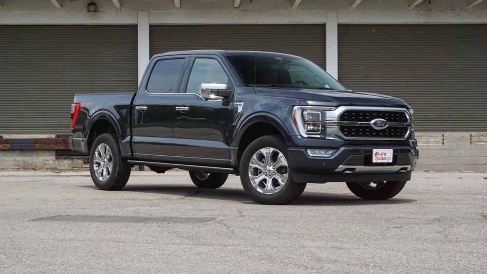 A parked black 2021 Ford F-150