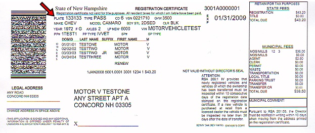 New Hampshire Registration Certificate