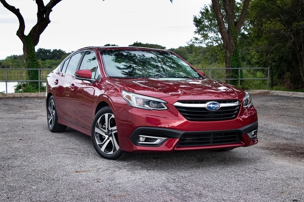 A parked red 2022 Subaru Legacy