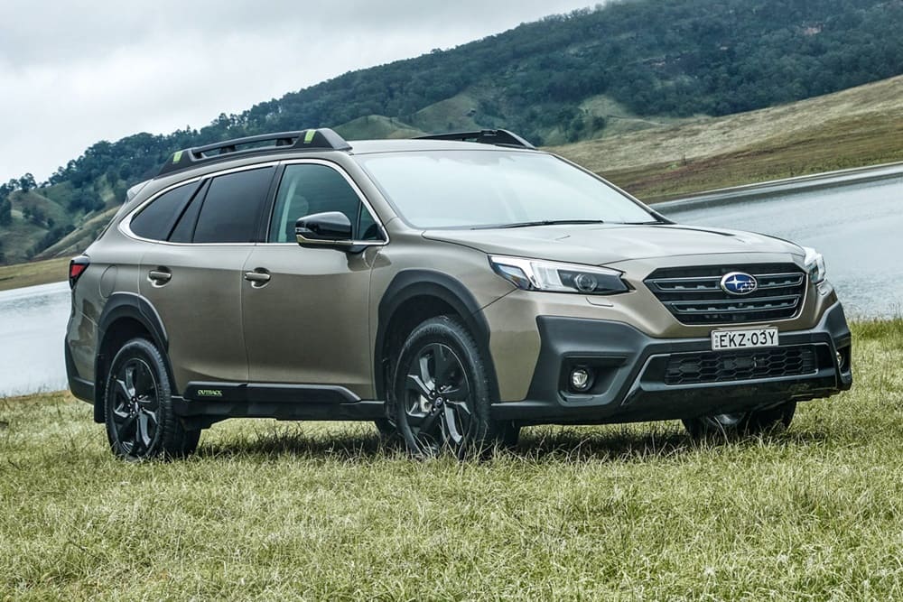 A parked grey/green 2022 Subaru Outback