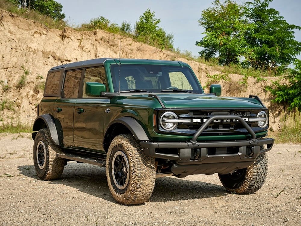 A parked dark green 2022 Ford Bronco