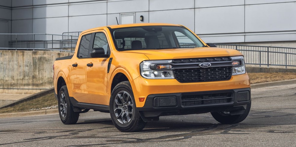 A parked golden 2022 Ford Maverick