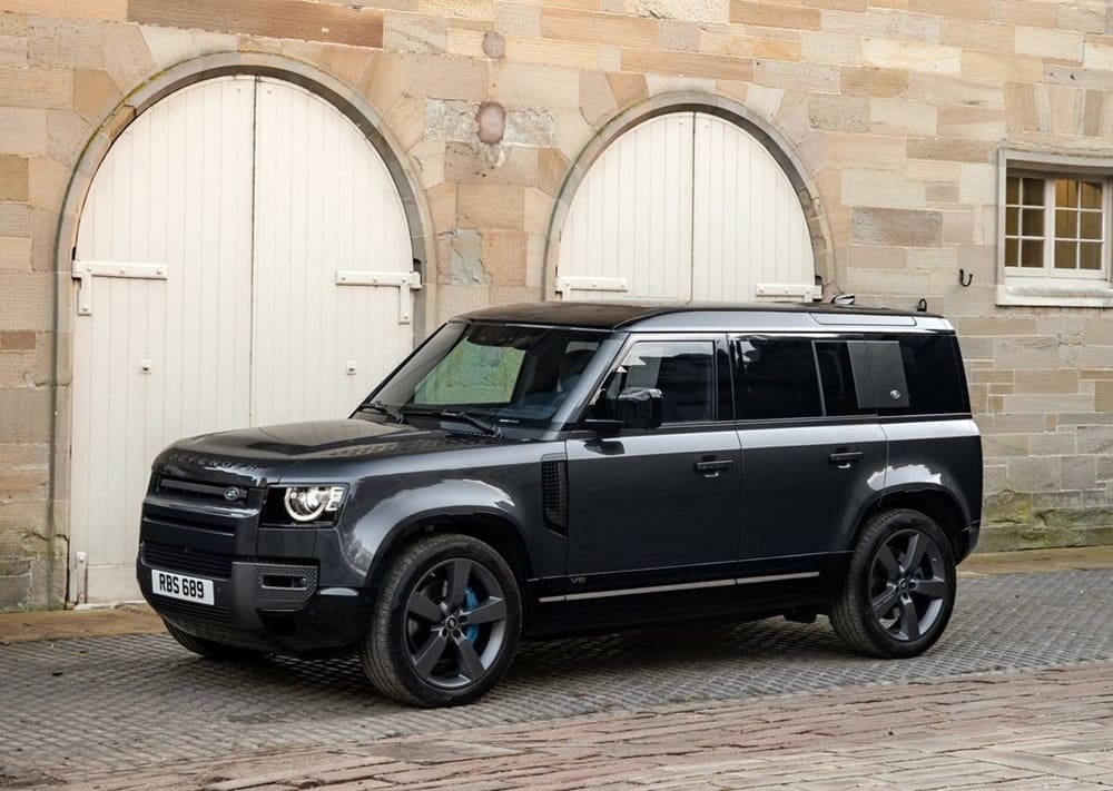 A parked black 2022 Land Rover Defender