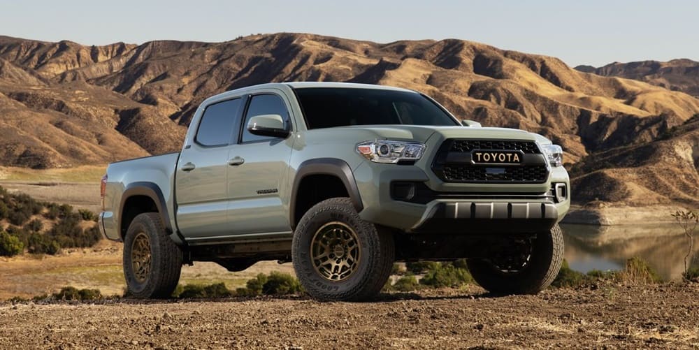 A parked silver 2022 Toyota Tacoma