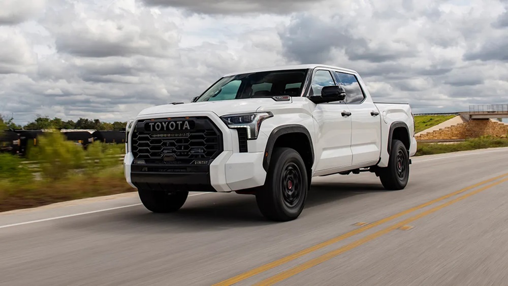 A white 2022 Toyota Tundra on the road