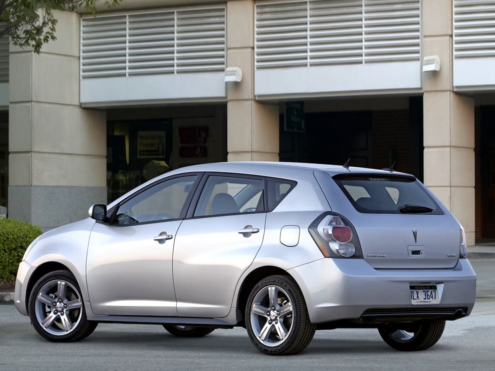 A parked silver 2008 Pontiac Vibe