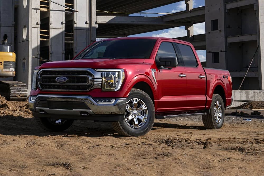 A parked red 2022 Ford F-150