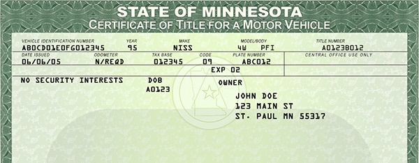Minnesota Certificate of Title Minnesota Certificate of Title