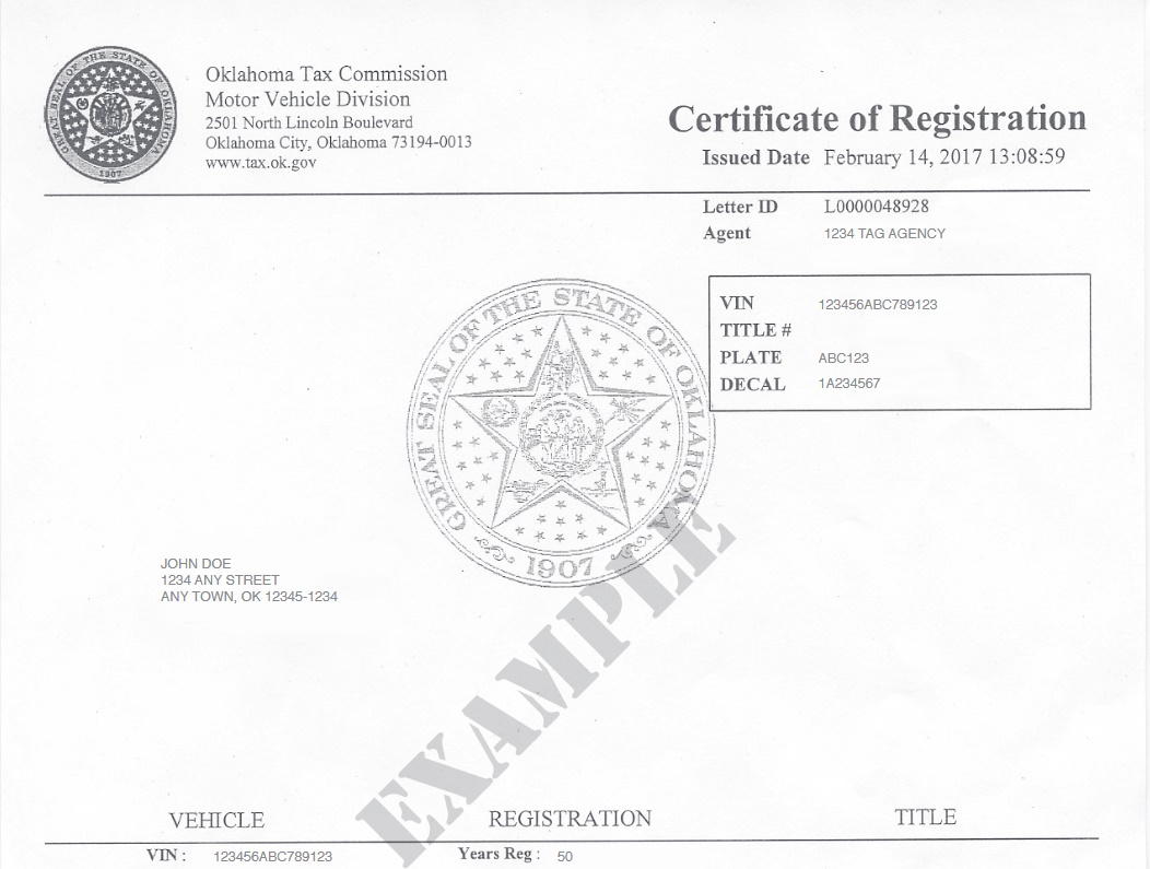 Oklahoma certificate of registration