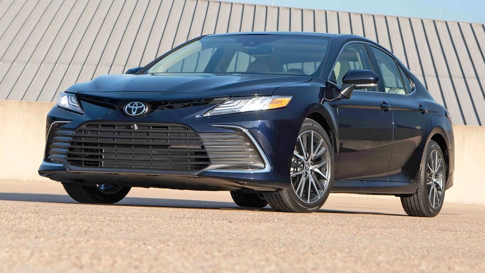 A parked black 2023 Toyota Camry