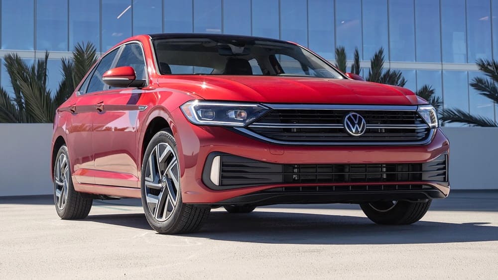 A parked red 2023 Volkswagen Jetta Sport