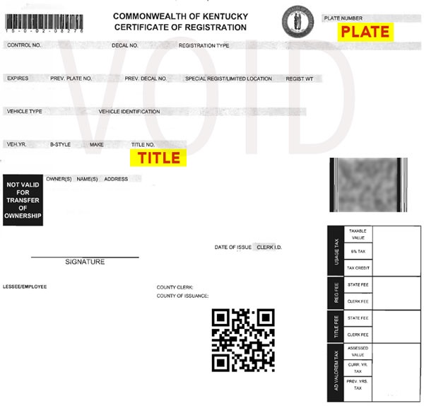 Kentucky certificate of registration