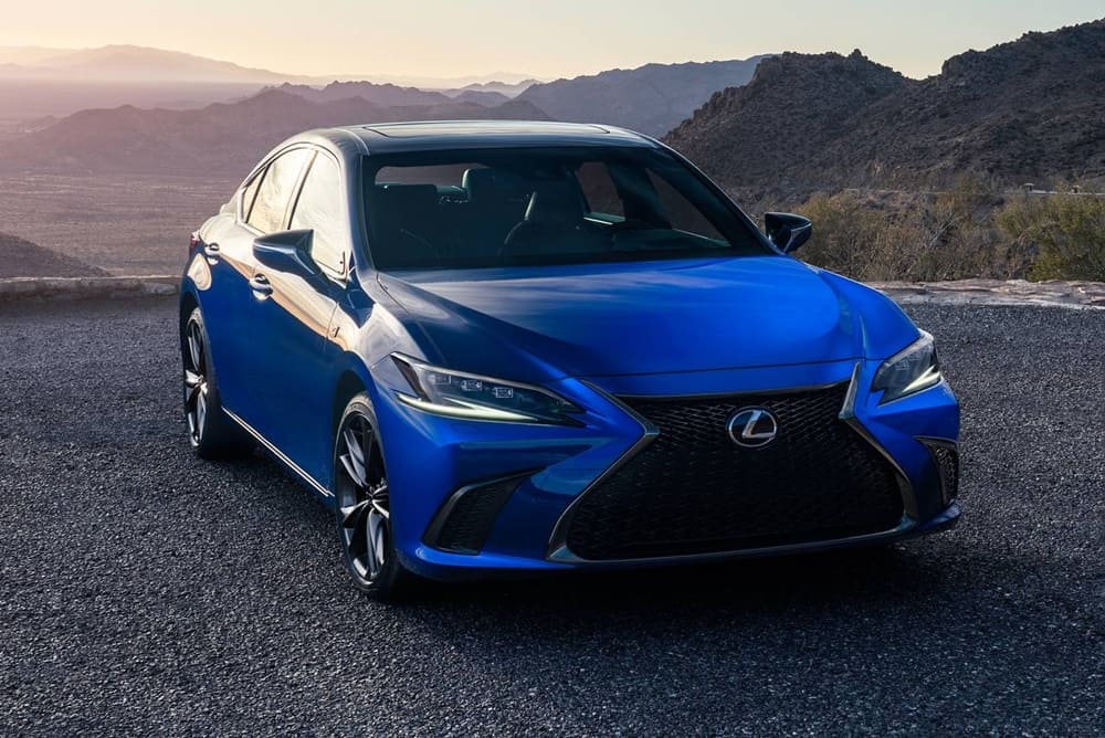 A parked blue 2022 Lexus ES350