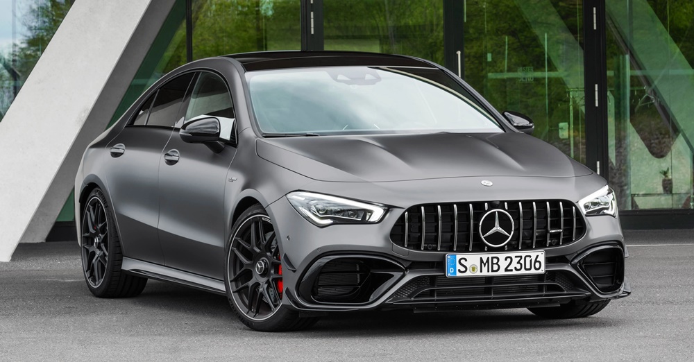 A parked black 2023 Mercedes-AMG CLA45