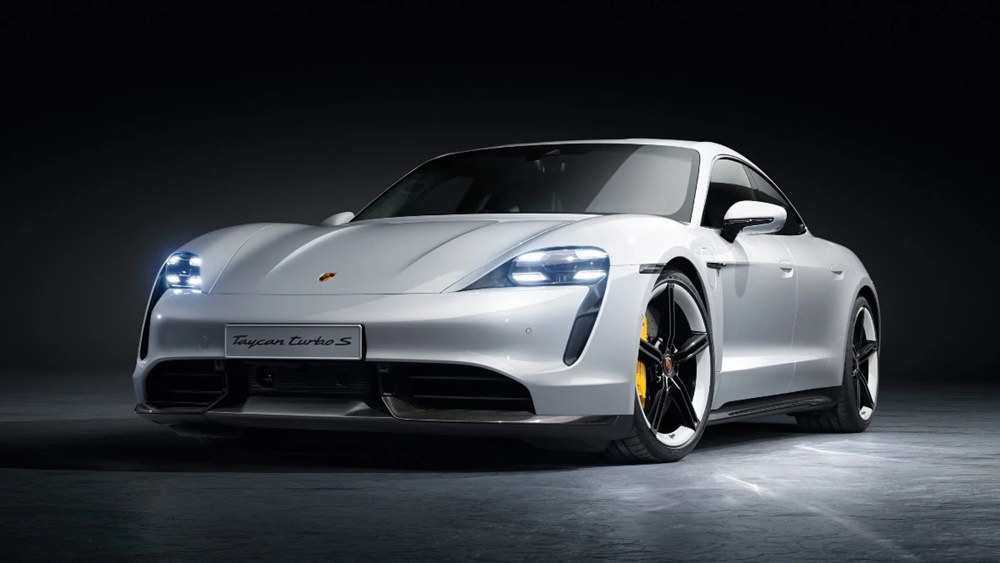 A promotional shot of the 2023 Porsche Taycan Turbo S