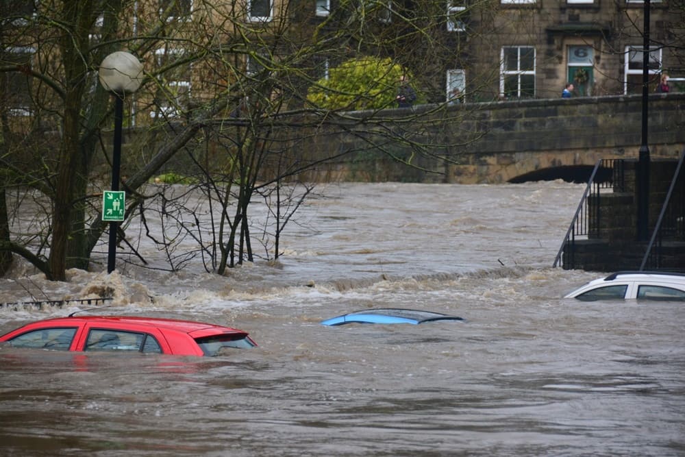 Cars caught in a flood