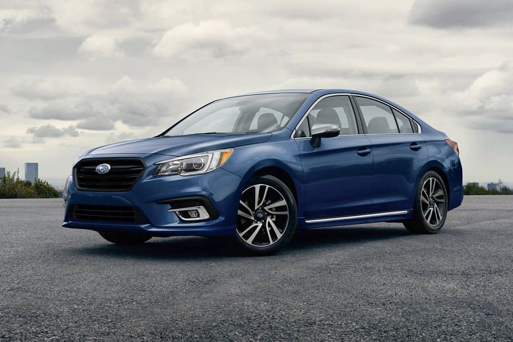 A parked dark blue 2018 Subaru Legacy