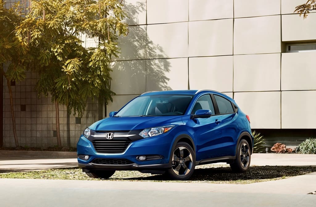 A parked blue 2018 Honda HR-V