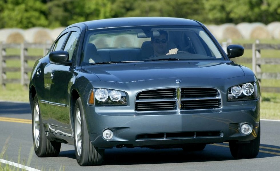 A dark grey 2008 Dodge Charger on the move