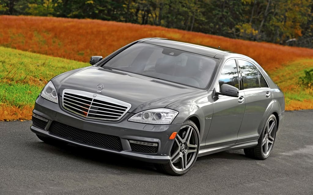 A grey/silver 2012 Mercedes Benz S63 AMG on the move