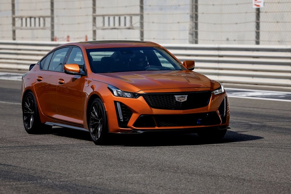 A blazing orange 2023 Cadillac CT5-V Blackwing on the track