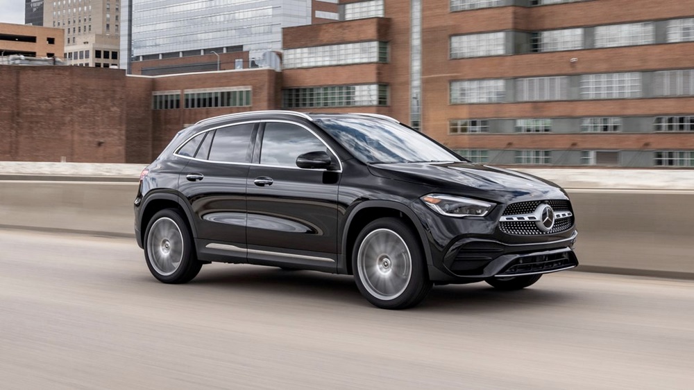 A black 2023 Mercedes-Benz GLA-class on the move