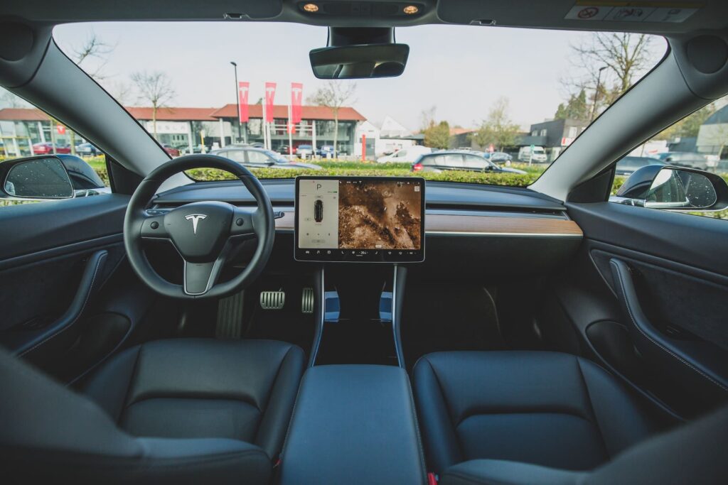 The interior of a Tesla car