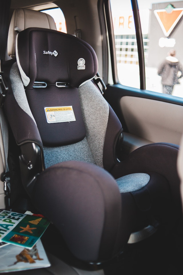 A child safety seat inside a car