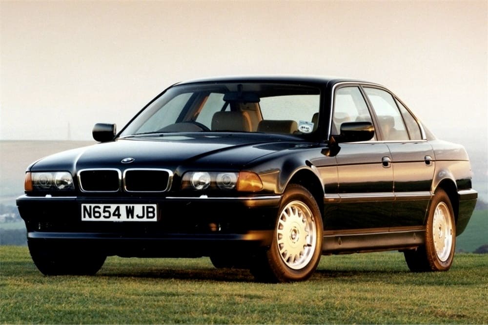 A parked black 2001 BMW 750iL