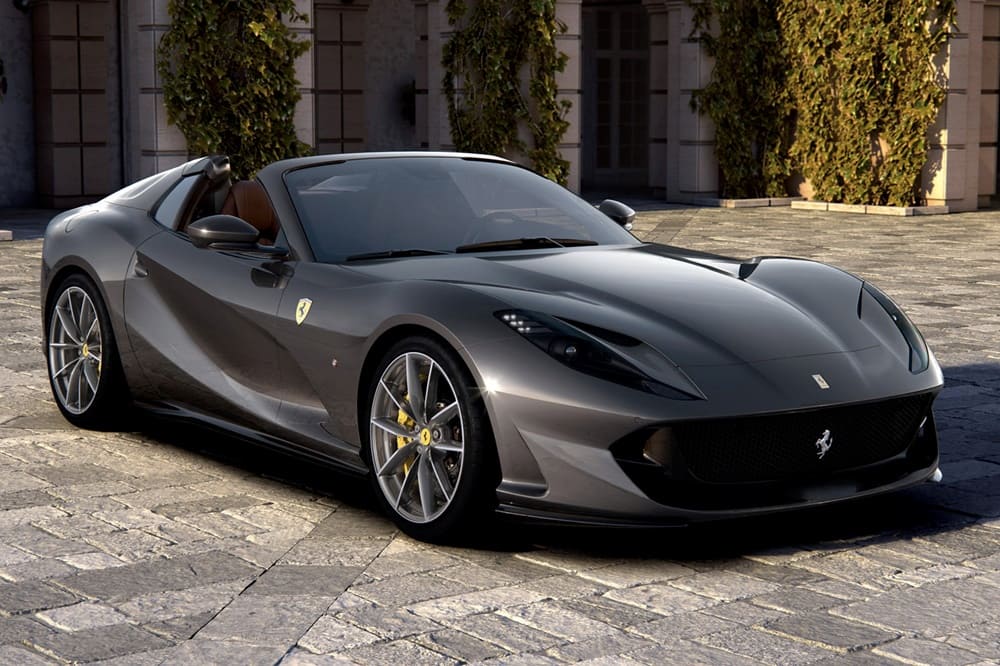 A parked metallic black 2023 Ferrari 812 GTS